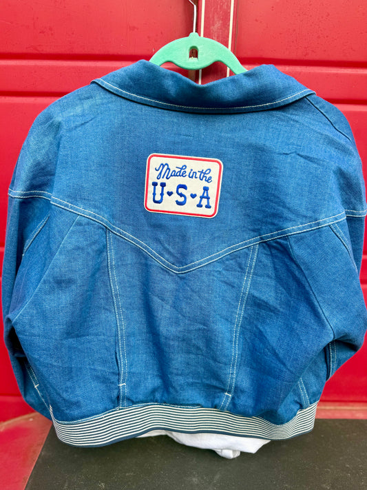 Red, White & Vintage Denim Jacket” 🇺🇸