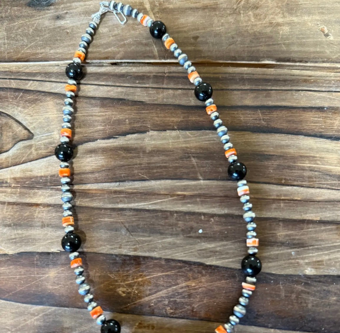 Orange Spiny and Black Onyx Necklace