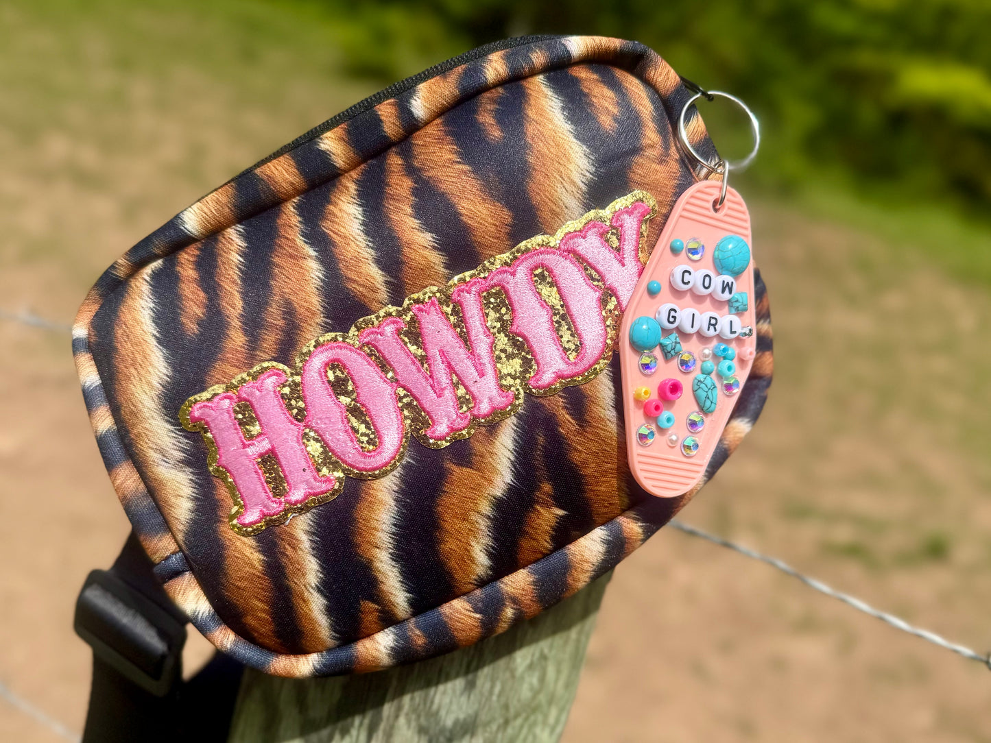 Howdy Tiger print belt bag with Keychain