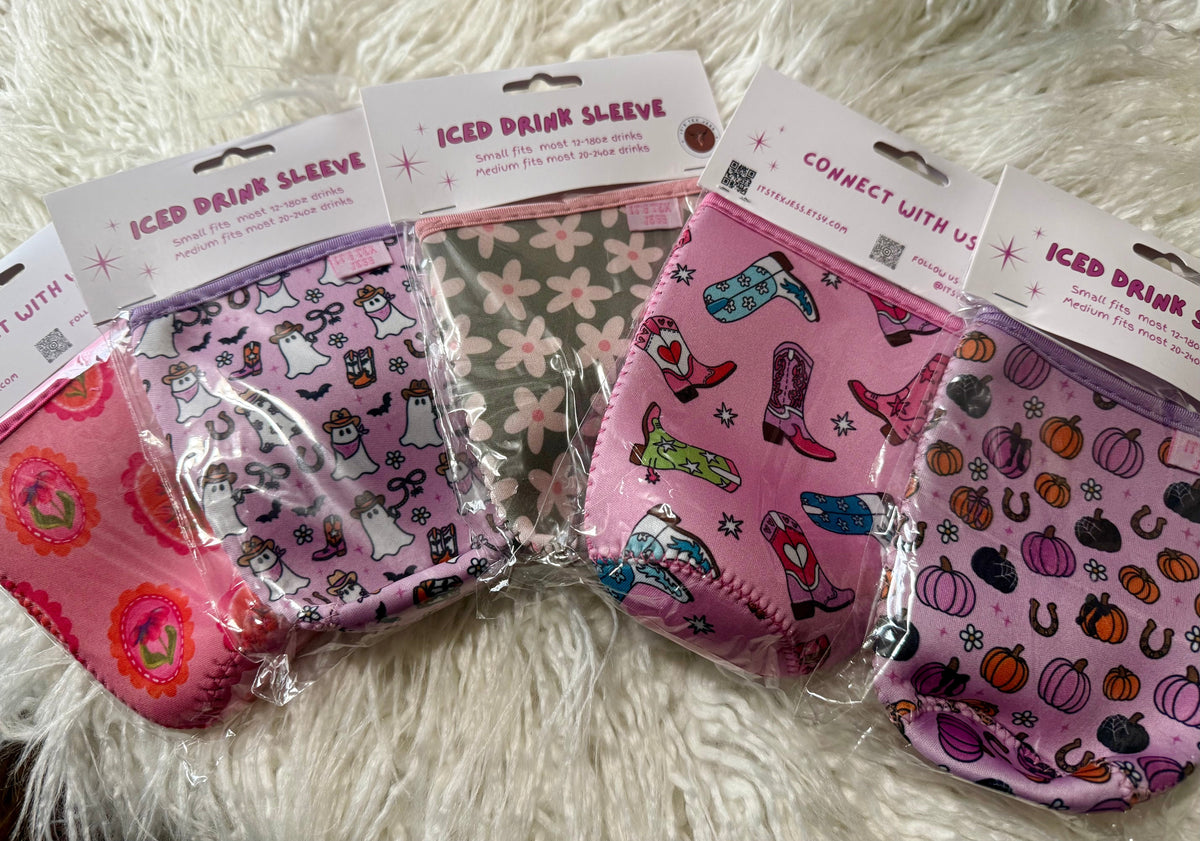 Iced Drink Sleeves – Western, Floral & Halloween Prints