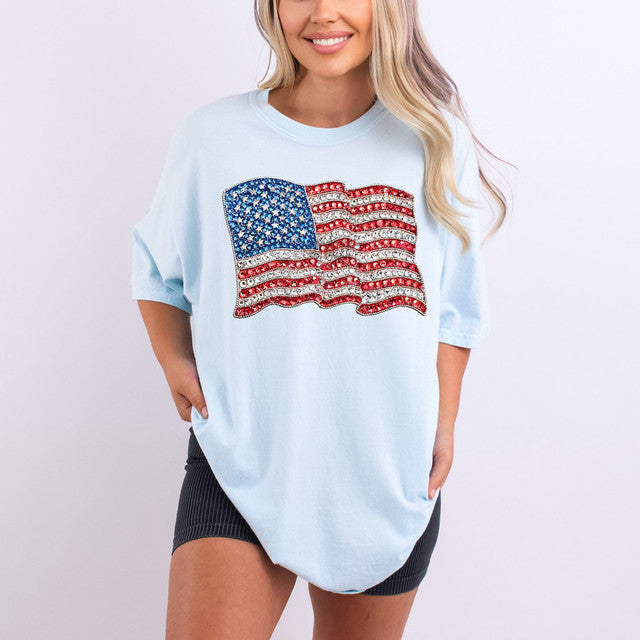 Rhinestone American Flag Tee
