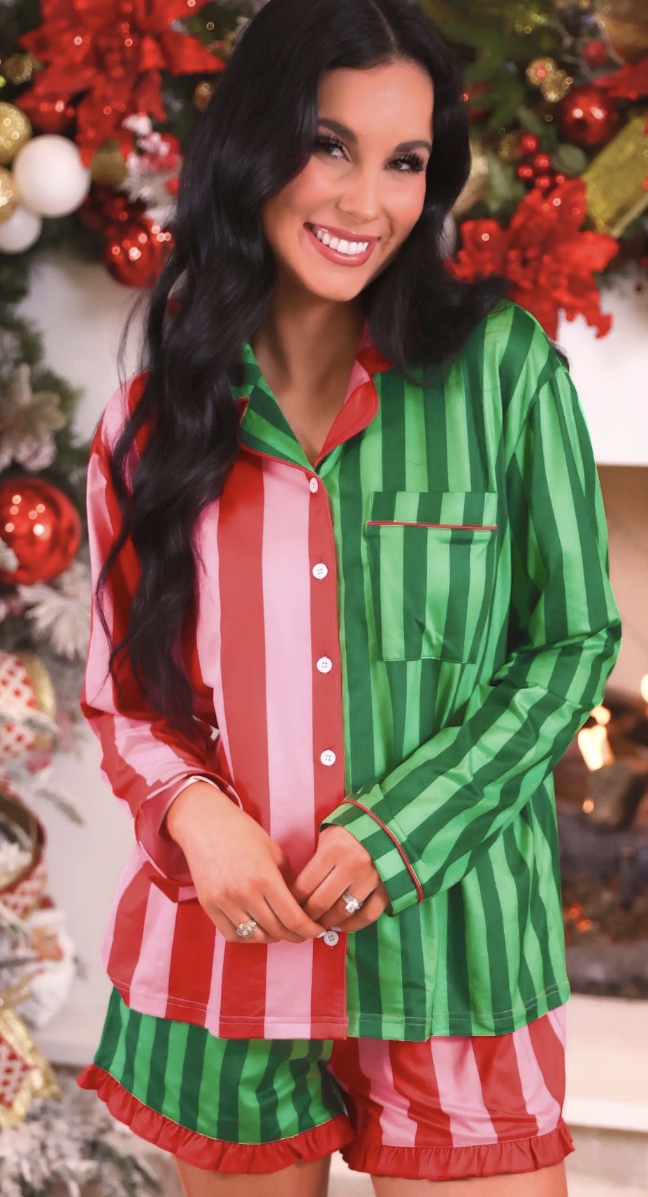 Merry & Bright Striped Christmas Pajama Shorts Set