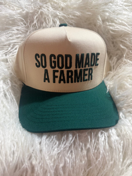So God Made a Farmer Cream & Green Hat