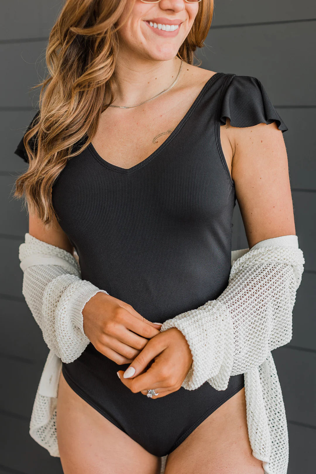 Beachside Bliss Ribbed One-Piece Swimsuit- Black