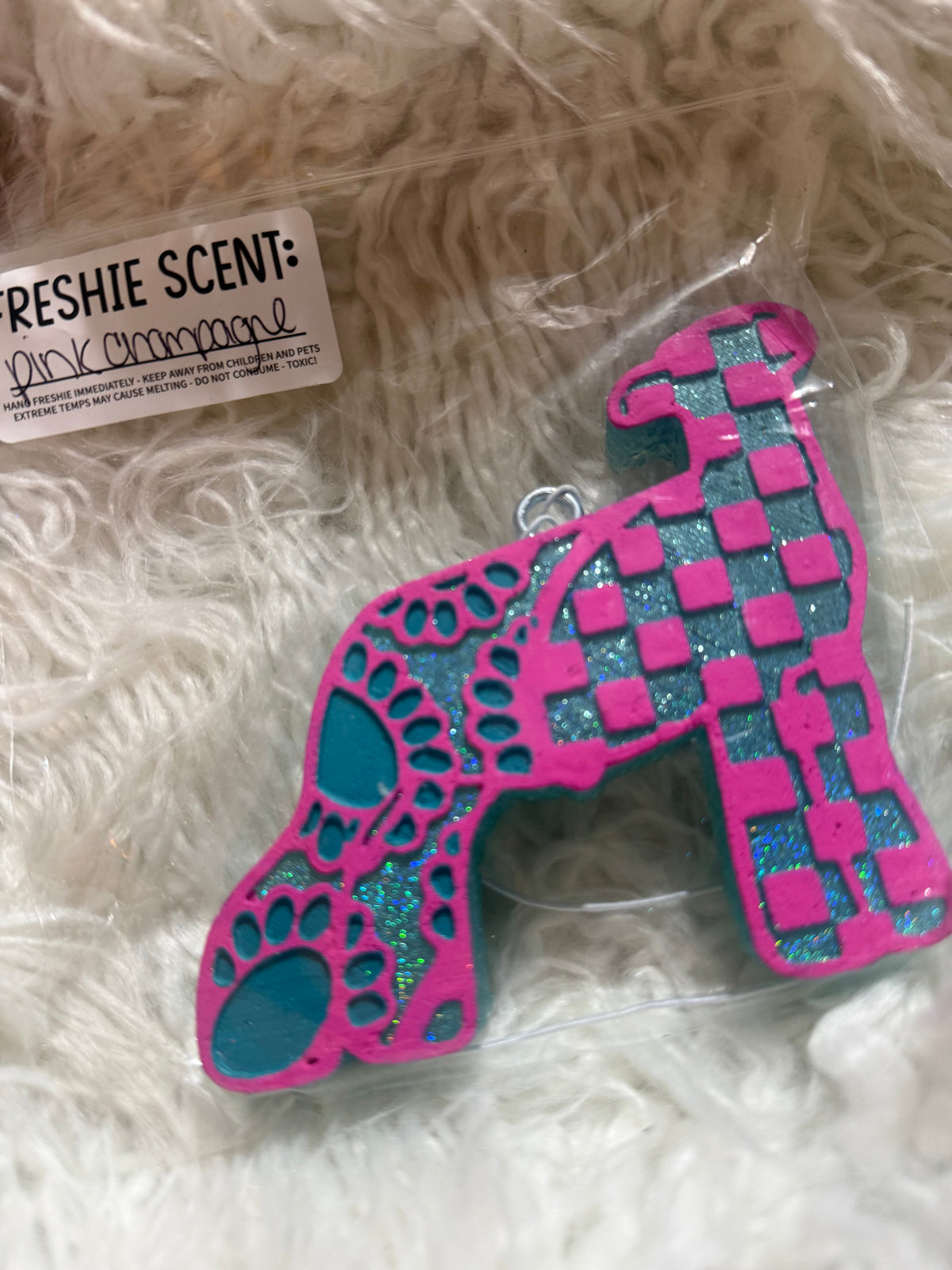 Pink & Teal Lamb Car Freshie – Pink Champagne