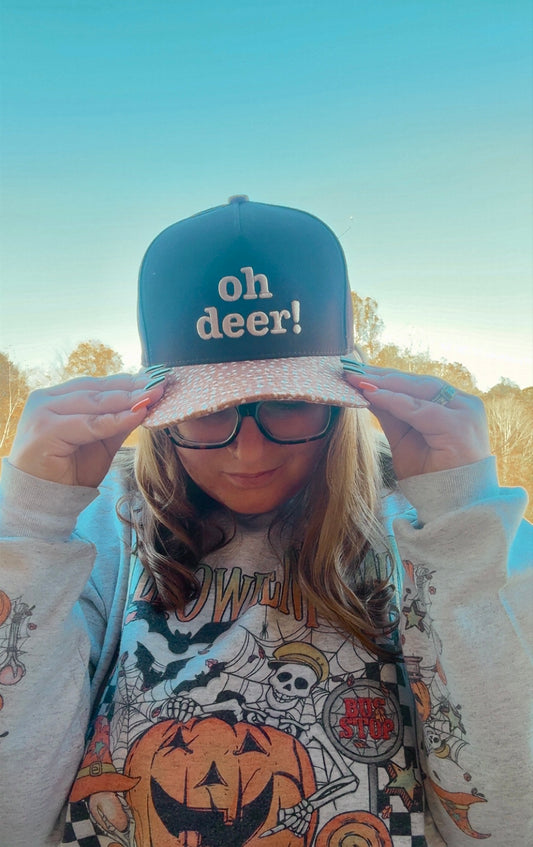 Oh Deer! Brown Hat with Fawn-Print Bill