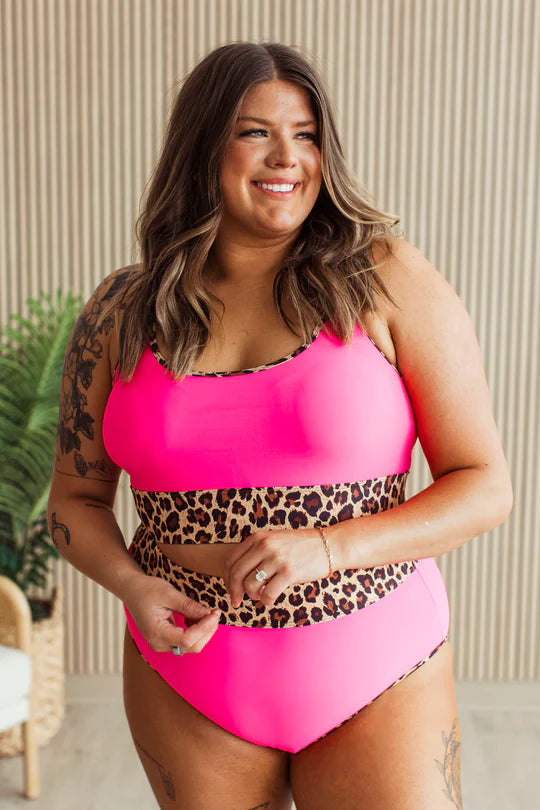 Chasing Tides Bikini Swim Top- Pink & Leopard
