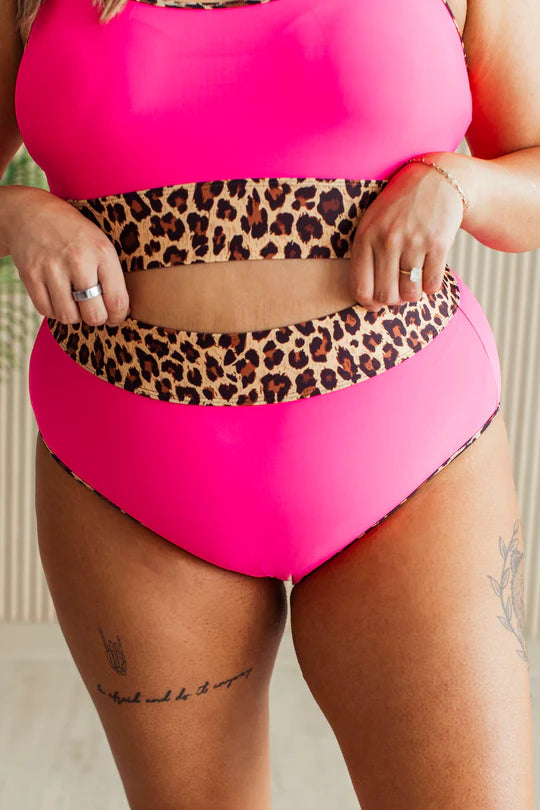 Tropical Destination Bikini Swim Bottoms- Pink & Leopard