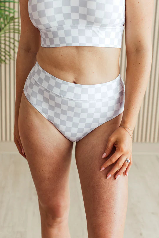 Summer Crush Bikini Swim Bottoms- Grey & White Checkered