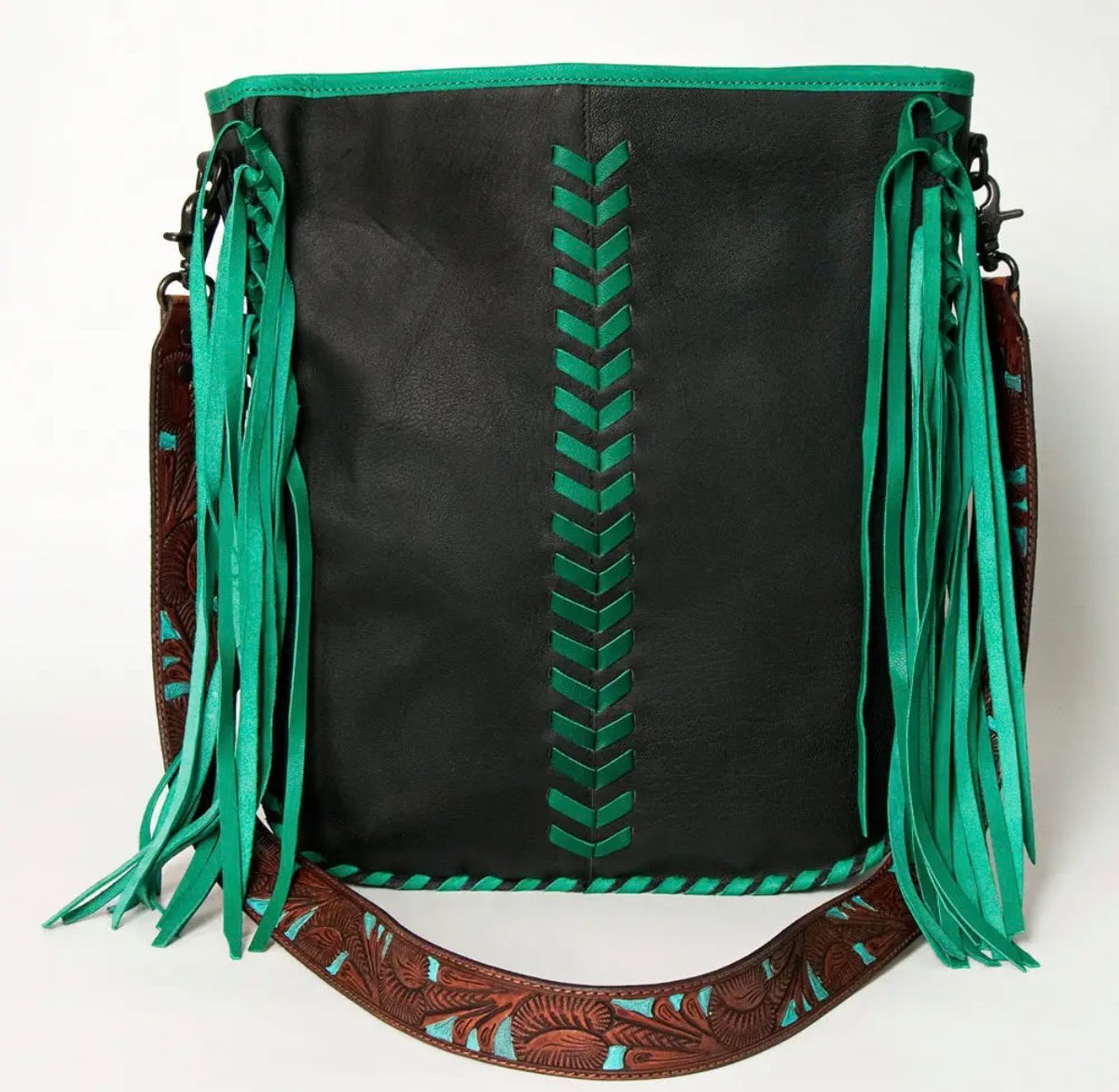 Green & Black Genuine Leather Bag