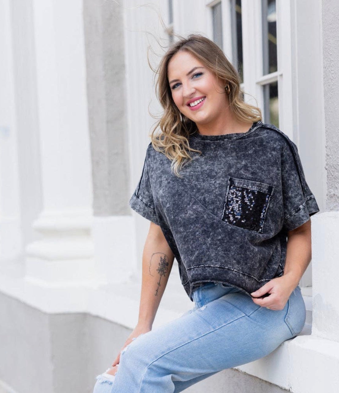 Midnight Spark Sequin Pocket Tee