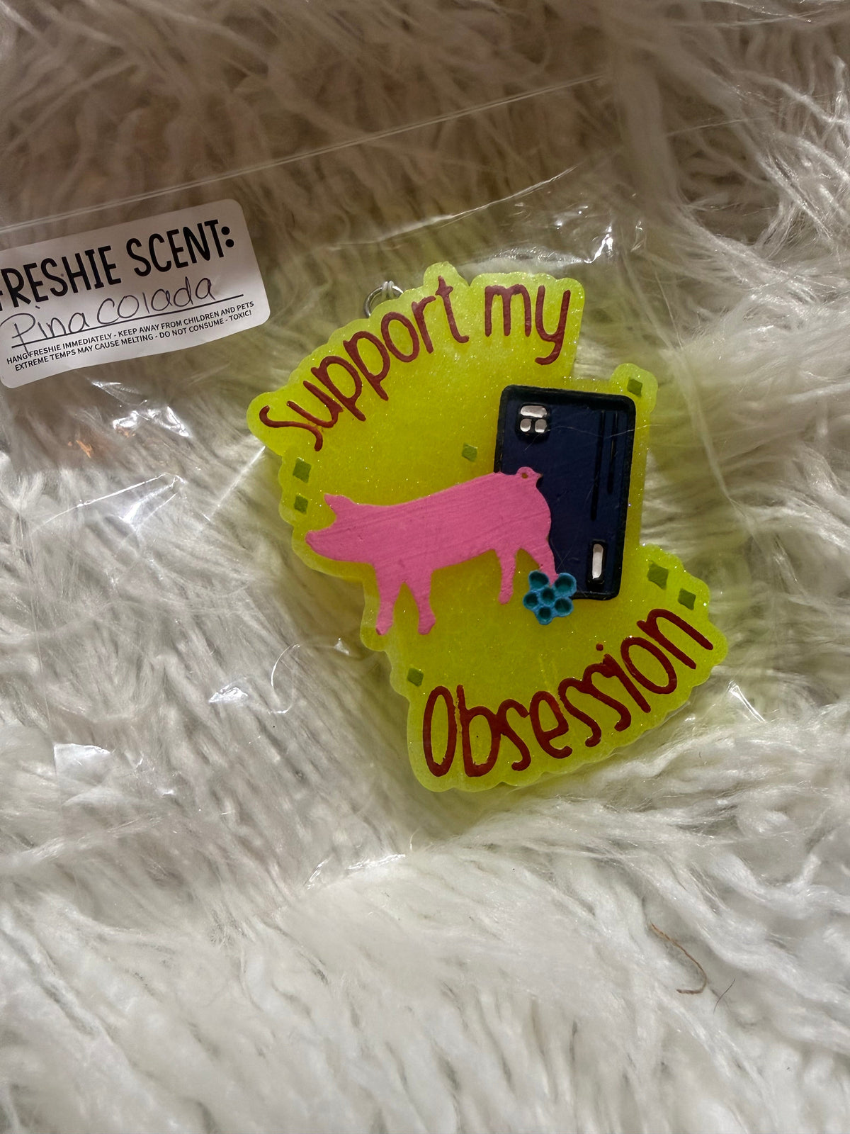 Support My Obsession Pig Car Freshie – Piña Colada