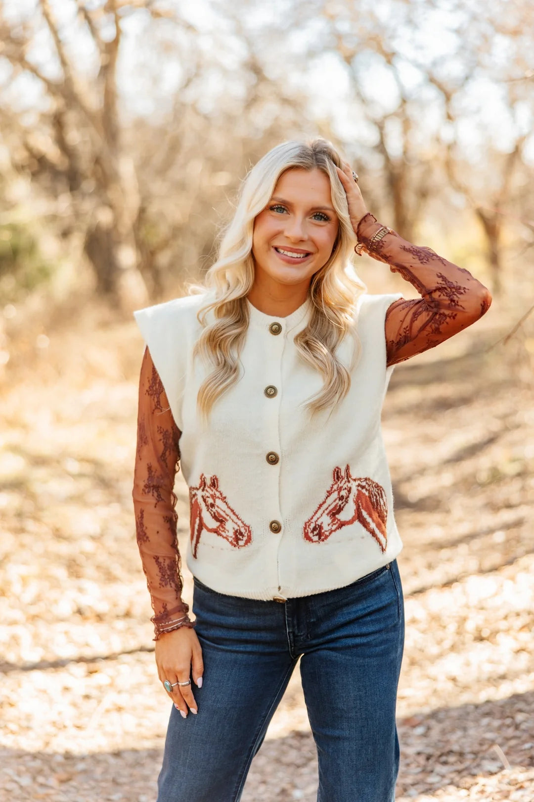 HORSES ON IVORY SWEATER VEST