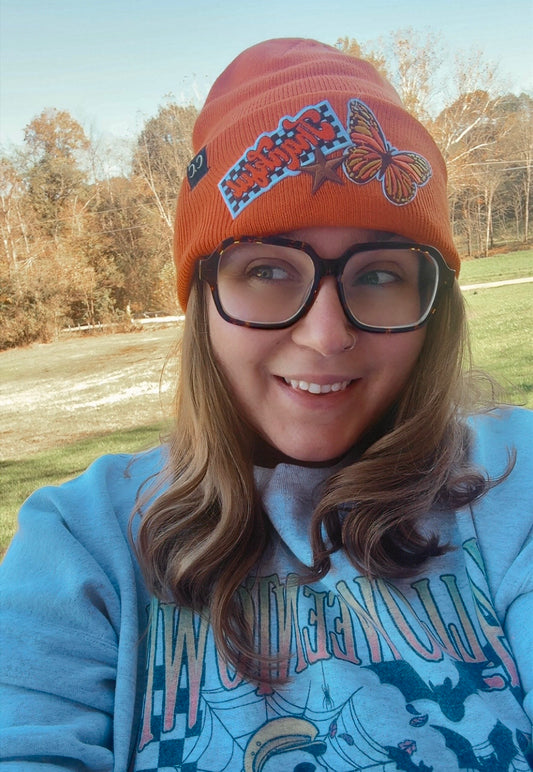 Orange Butterfly & Thankful Patch Beanie