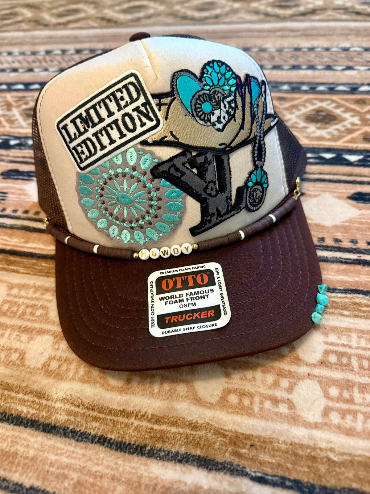 Howdy Western Turquoise Accent Brown Trucker Hat