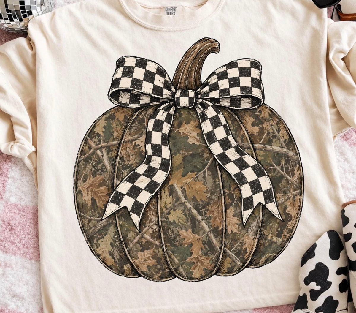 Camo with Checked Bow Pumpkin Tee