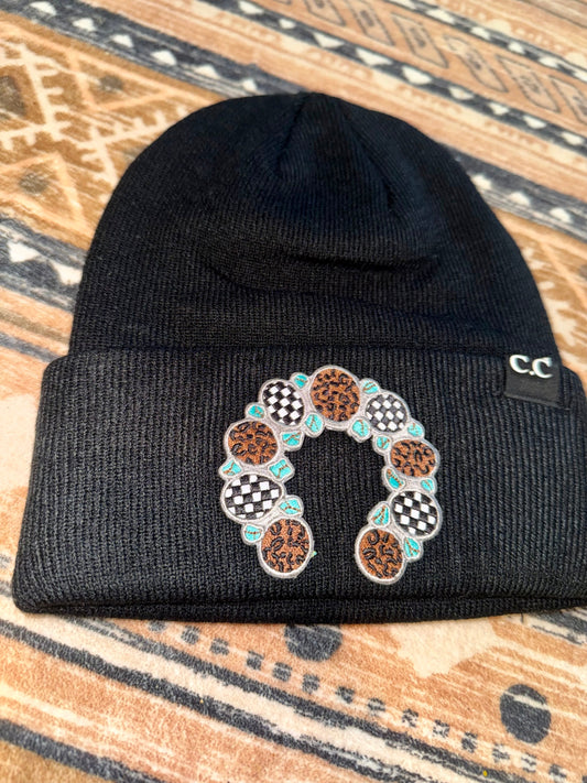 Black Western Concho Patch Beanie
