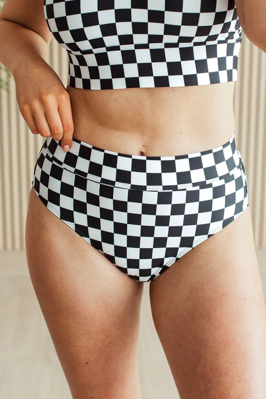 Summer Crush Bikini Swim Bottoms- Black & White Checkered