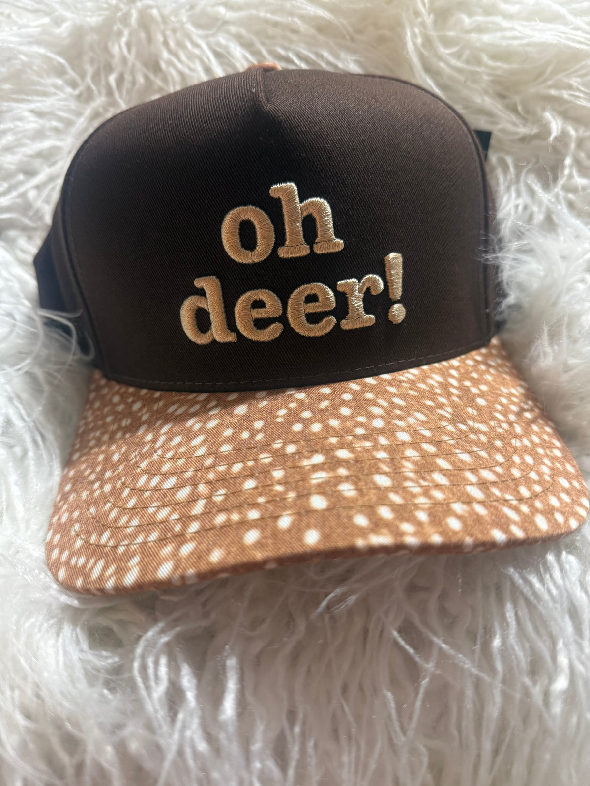 Oh Deer! Brown Hat with Fawn-Print Bill