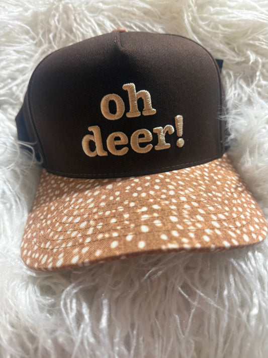 Oh Deer! Brown Hat with Fawn-Print Bill