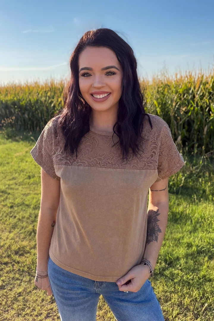 OUT WEST TOOLED TOP - CAMEL