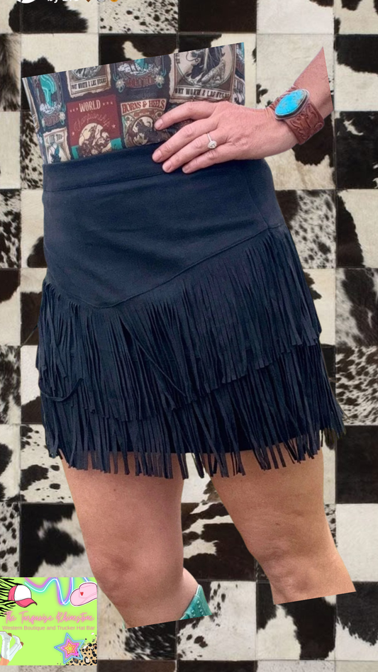 FORT WORTH FRINGE SKIRT BLACK