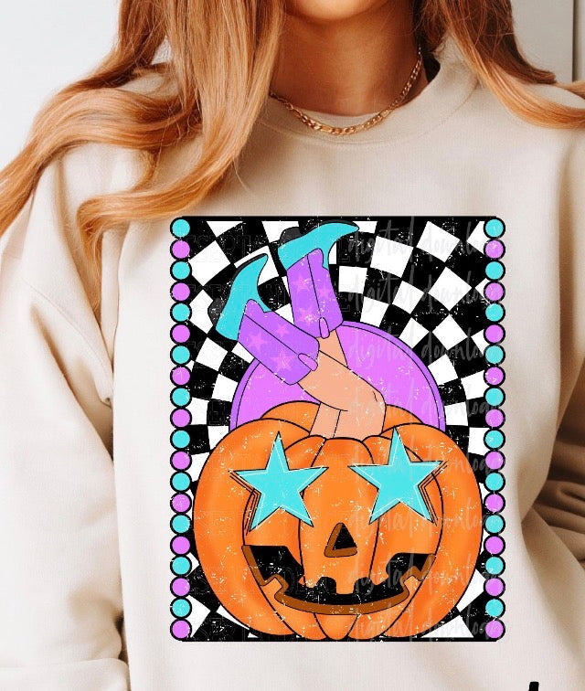 Cowgirl Checkered Pumpkin Crewneck