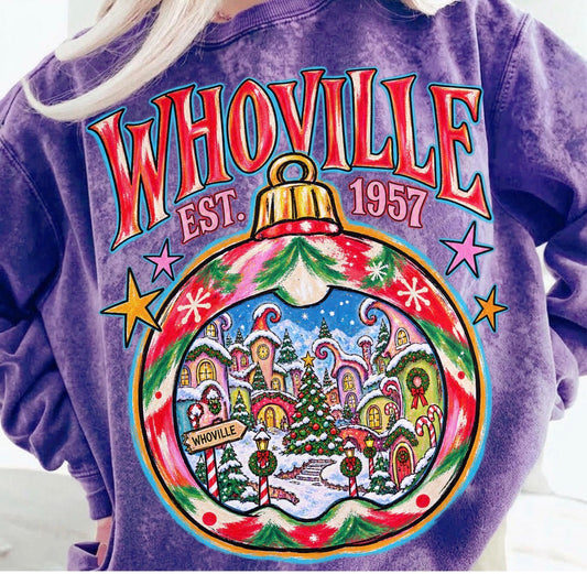Whoville Christmas Ornament Sweatshirt – Purple Crewneck