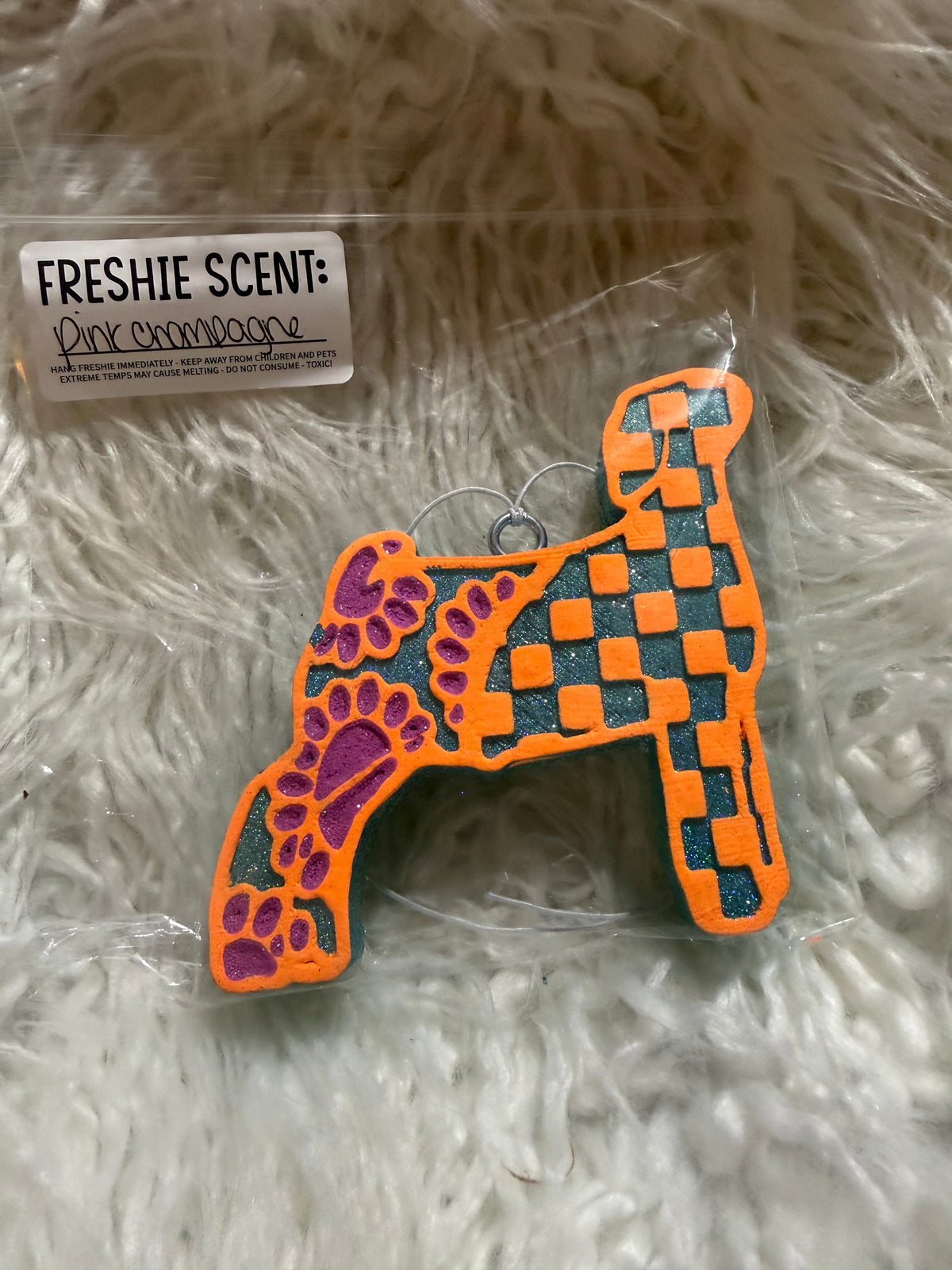Orange & Teal Checkered Goat Car Freshie – Pink Champagne