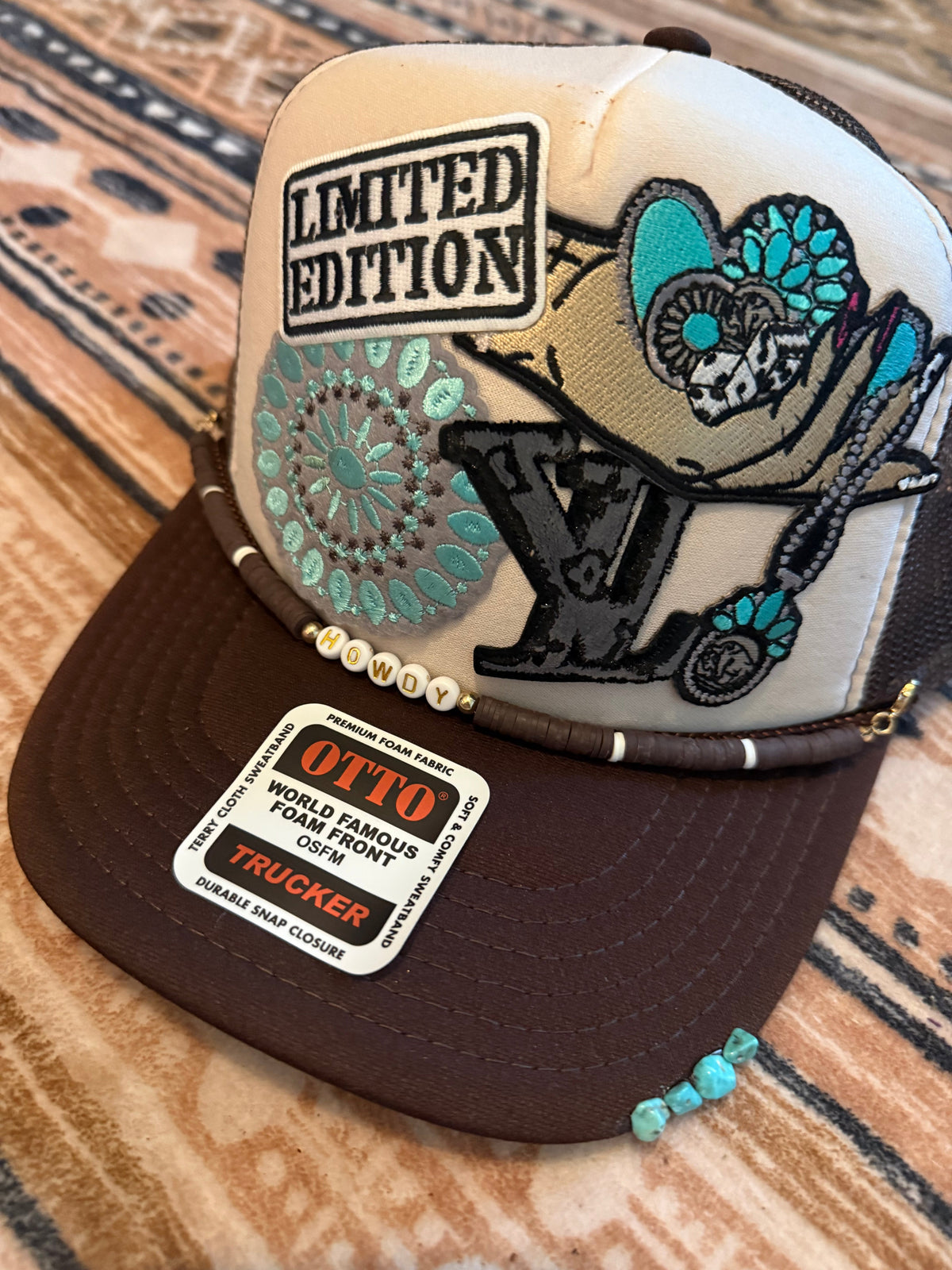 Howdy Western Turquoise Accent Brown Trucker Hat