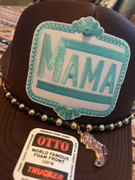 Brown & Turquoise MAMA Trucker Hat with Boot Charm