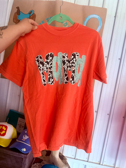 Turquoise & Cow Print Mama Tee