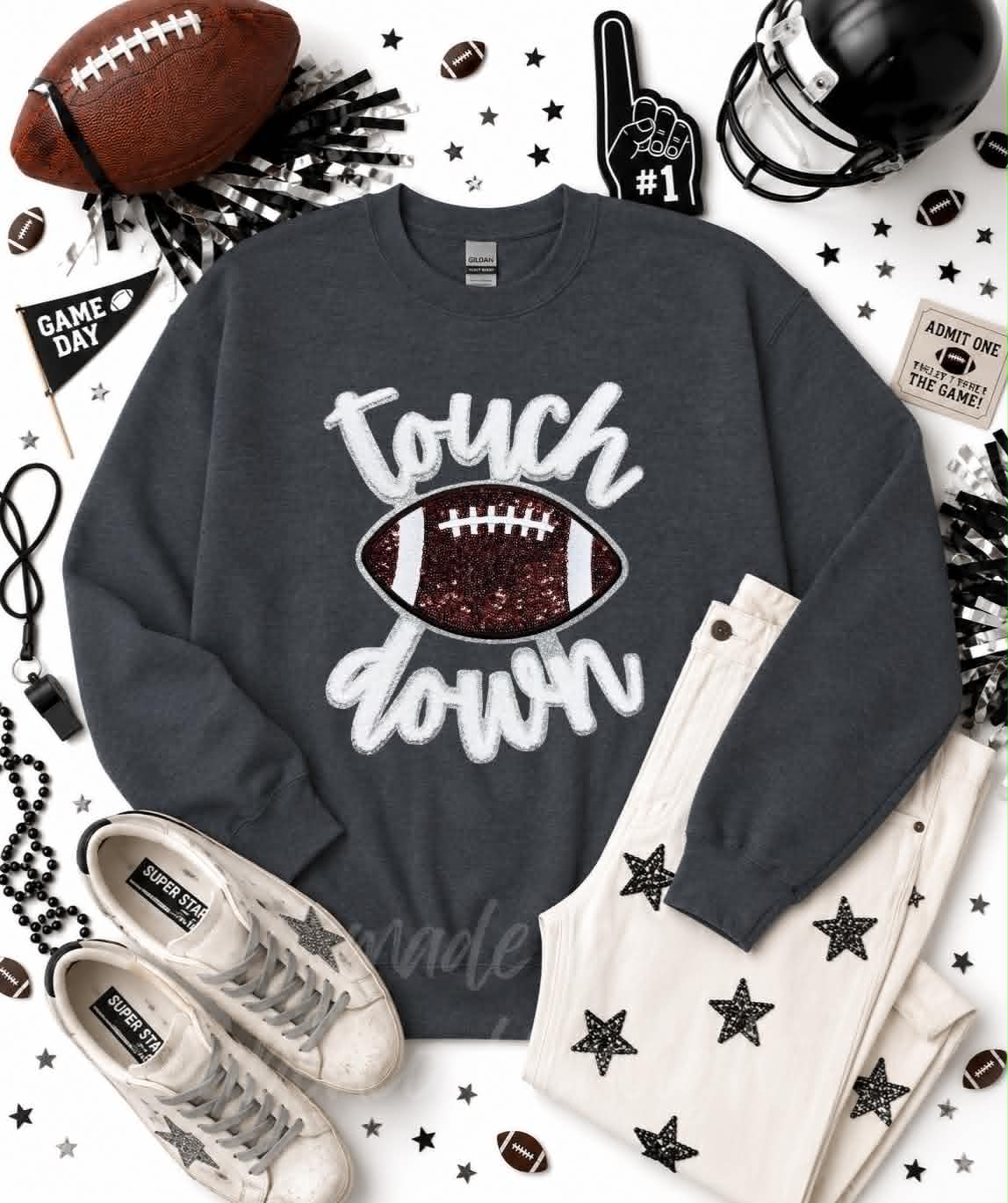 Football Touchdown Chenille Patch Sweatshirt