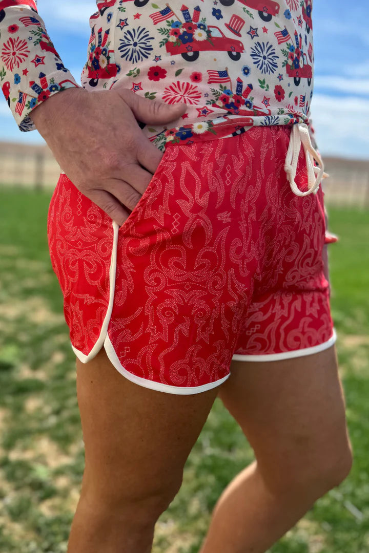 RAISED ROUND HERE SHORTS - RED