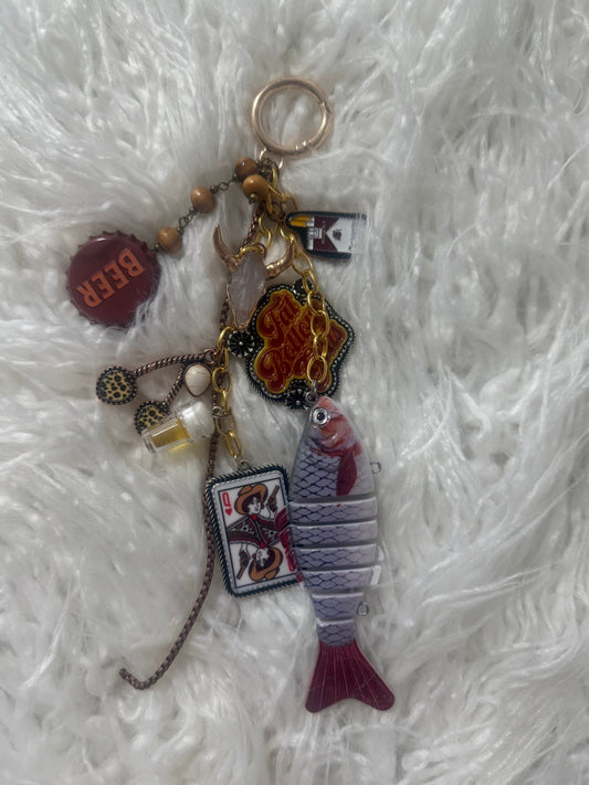 Gone Fishing Fish & Beer Charm Keychain