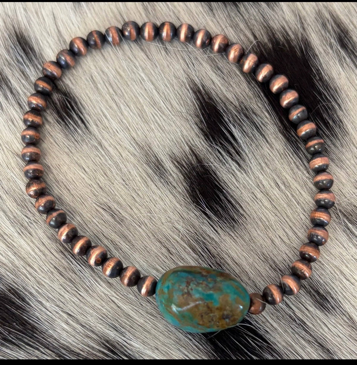 4mm Copper and Genuine Turquoise Bracelet