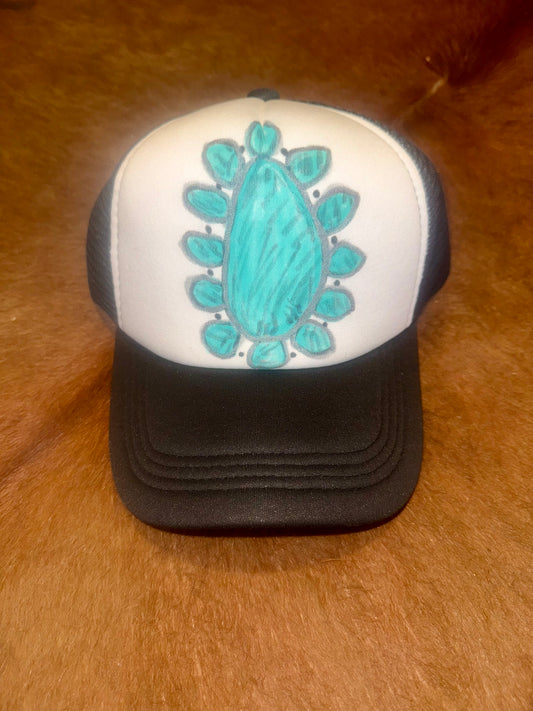 Hand Painted Turquoise Hat