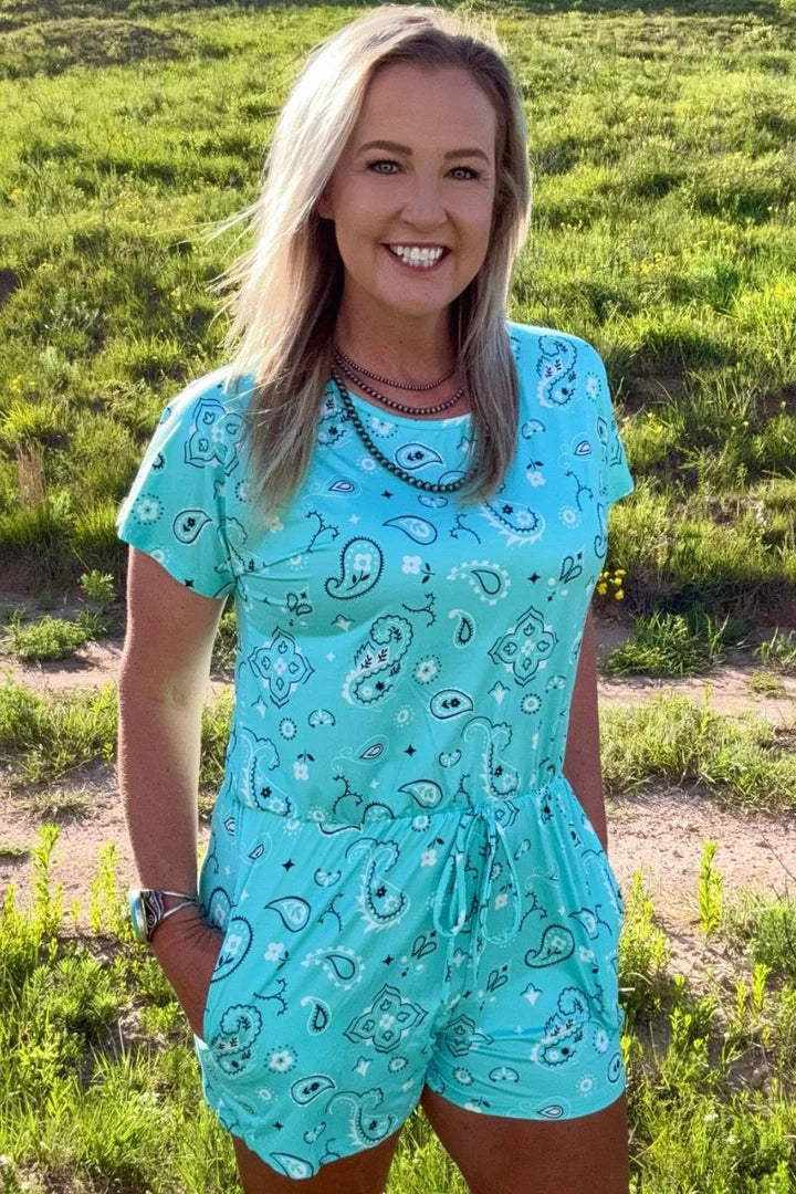BANDANA BABE TURQUOISE ROMPER