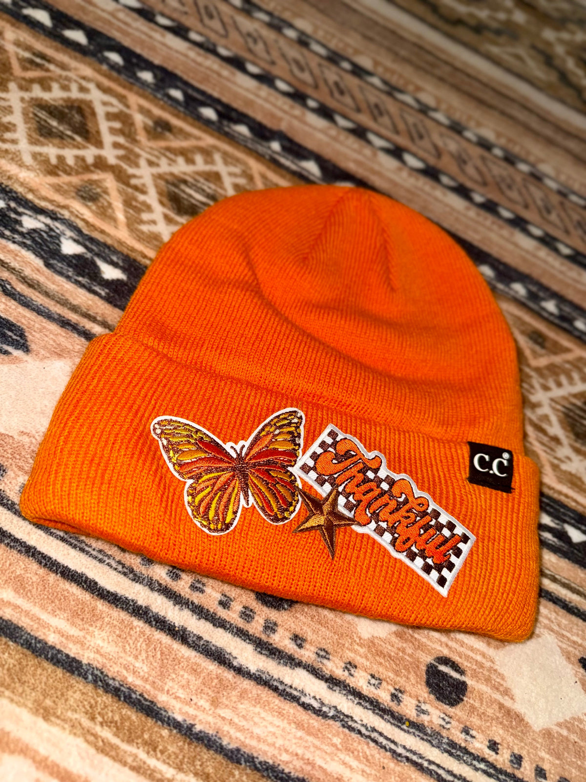 Orange Butterfly & Thankful Patch Beanie