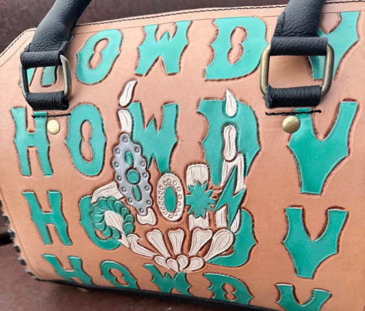 Howdy Turquoise Skeleton Hand Western Handbag
