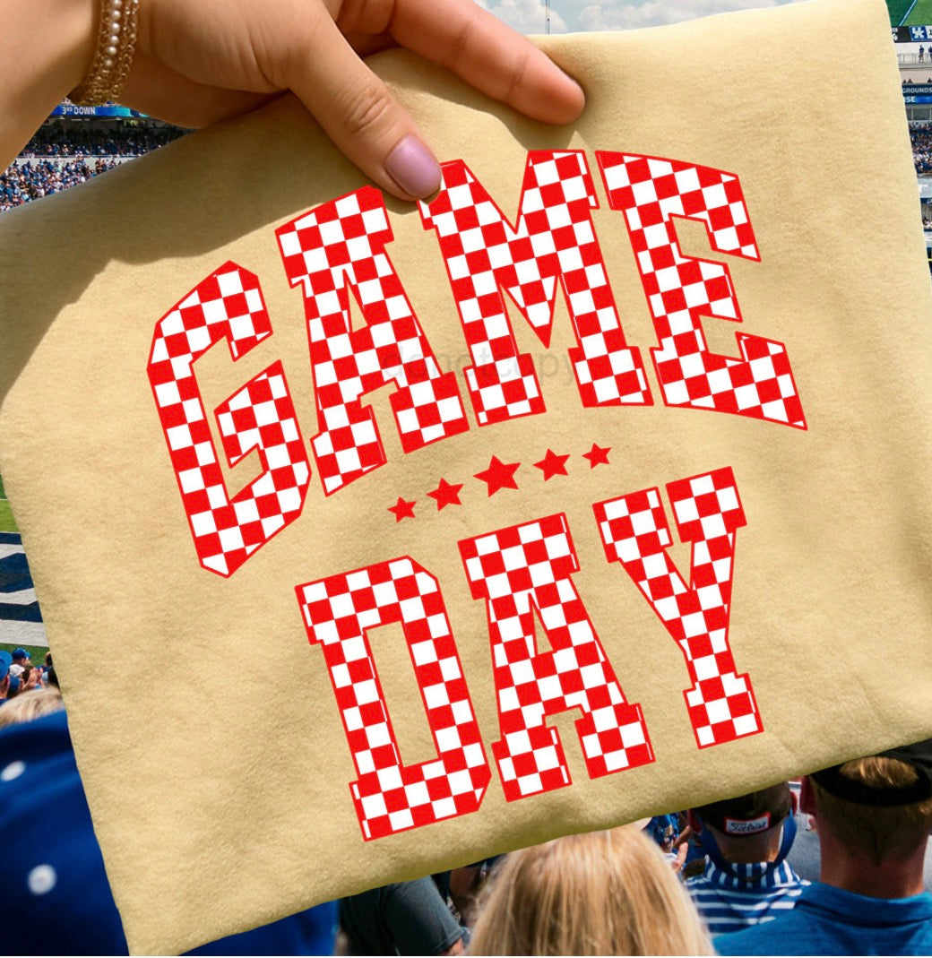 Checkered Red and White Game Day Tee