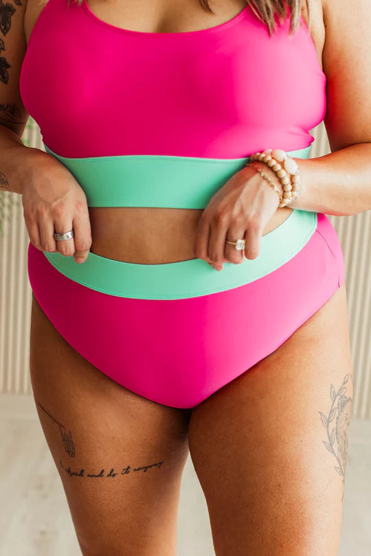 Ray Of Sunshine Swim Bottoms- Mint & Pink