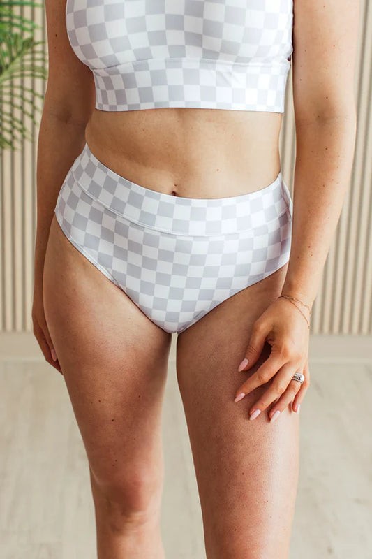 Summer Crush Bikini Swim Bottoms- Grey & White Checkered