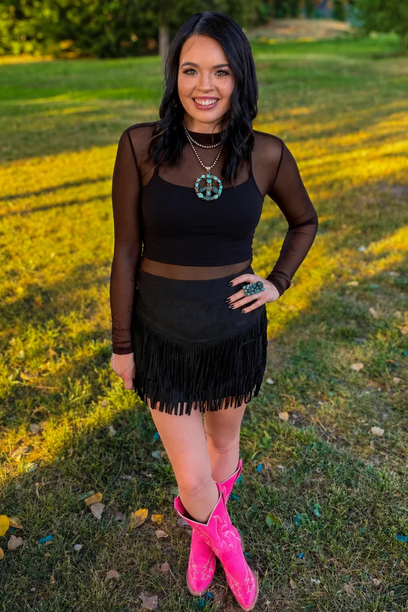 FORT WORTH FRINGE SKIRT BLACK
